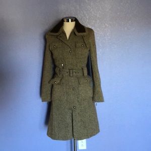 Tweed winter coat, brown, above the knee length